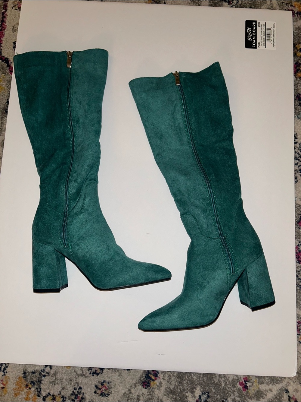 Women's Teal Suede Mid-Calf Block Heel Boots - Picture 4 of 9